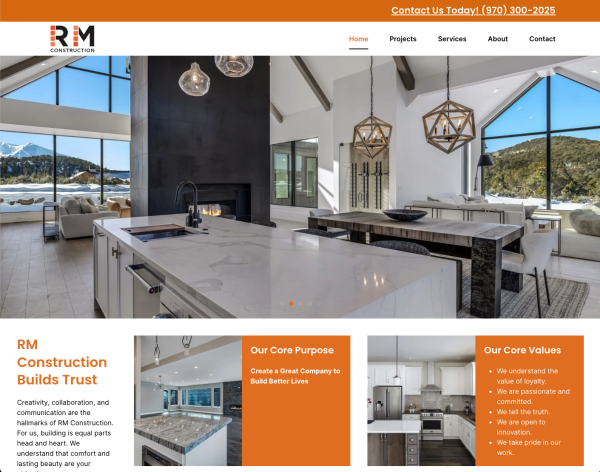 Build With RM - RM Construction Website homepage